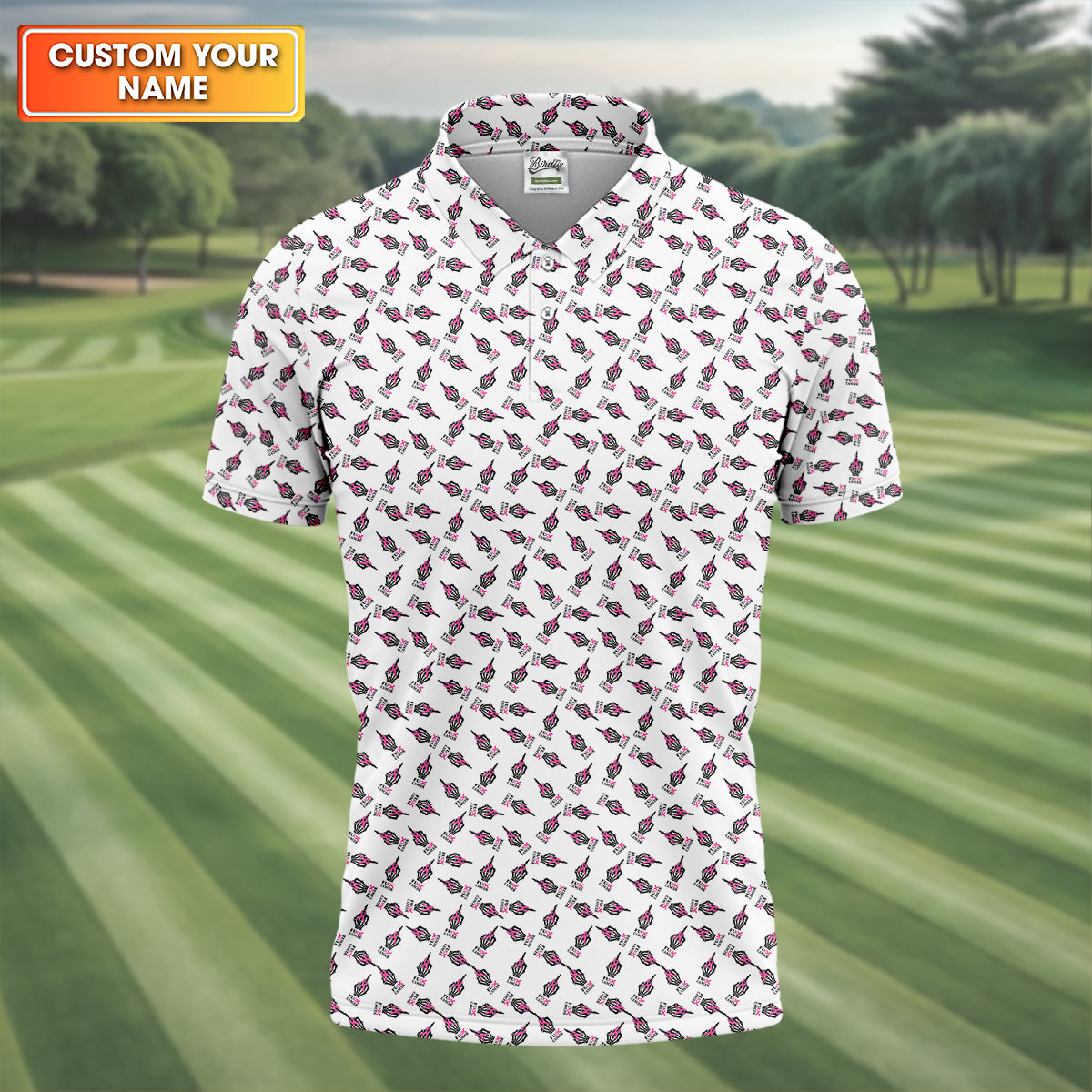 Middle Finger Breast Cancer Golf Shirt, Men Golf Polo, Golf Gift Ideas For Him, Mens Golf Polo Shirts