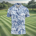 Blue Paisley Seamless Pattern Golf Tops For Men, Hawaiian Golf Shirts, Long Sleeve Polo