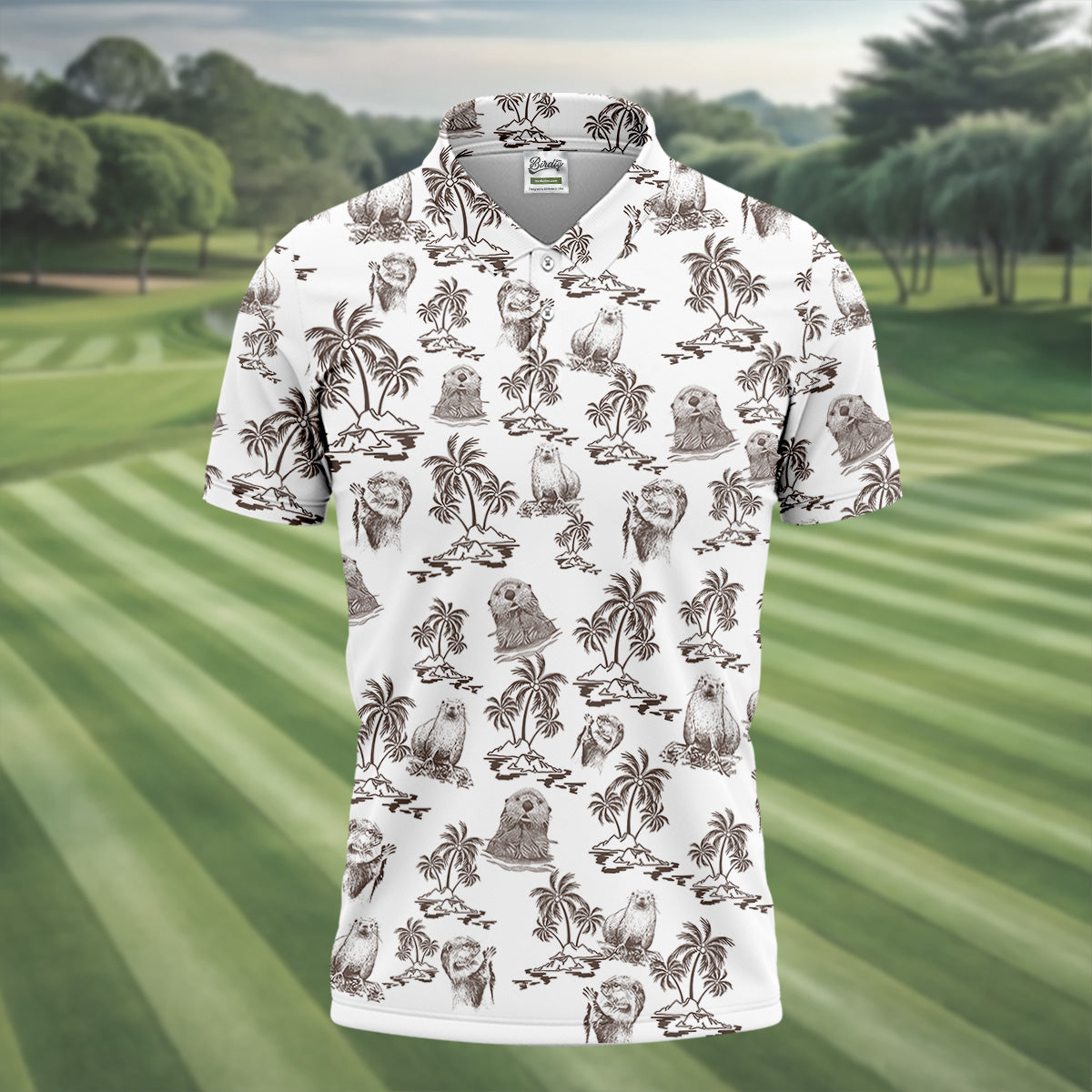 Adorable Sea Otter Tropical Golf Shirts, Cute Golf Outfit, Polo Shirts For Men, Golf Gift For Men