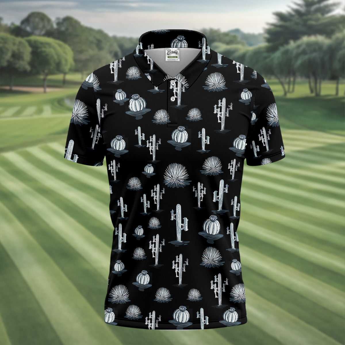 Desert Cactus Black And White Golf Tops For Men, Golf Gift For Men, Golf Shirts For Men