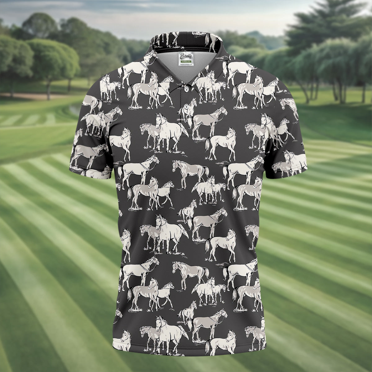 Wild Horse Seamless Pattern Golf Tops For Men, Hawaiian Golf Shirts, Polo For Men