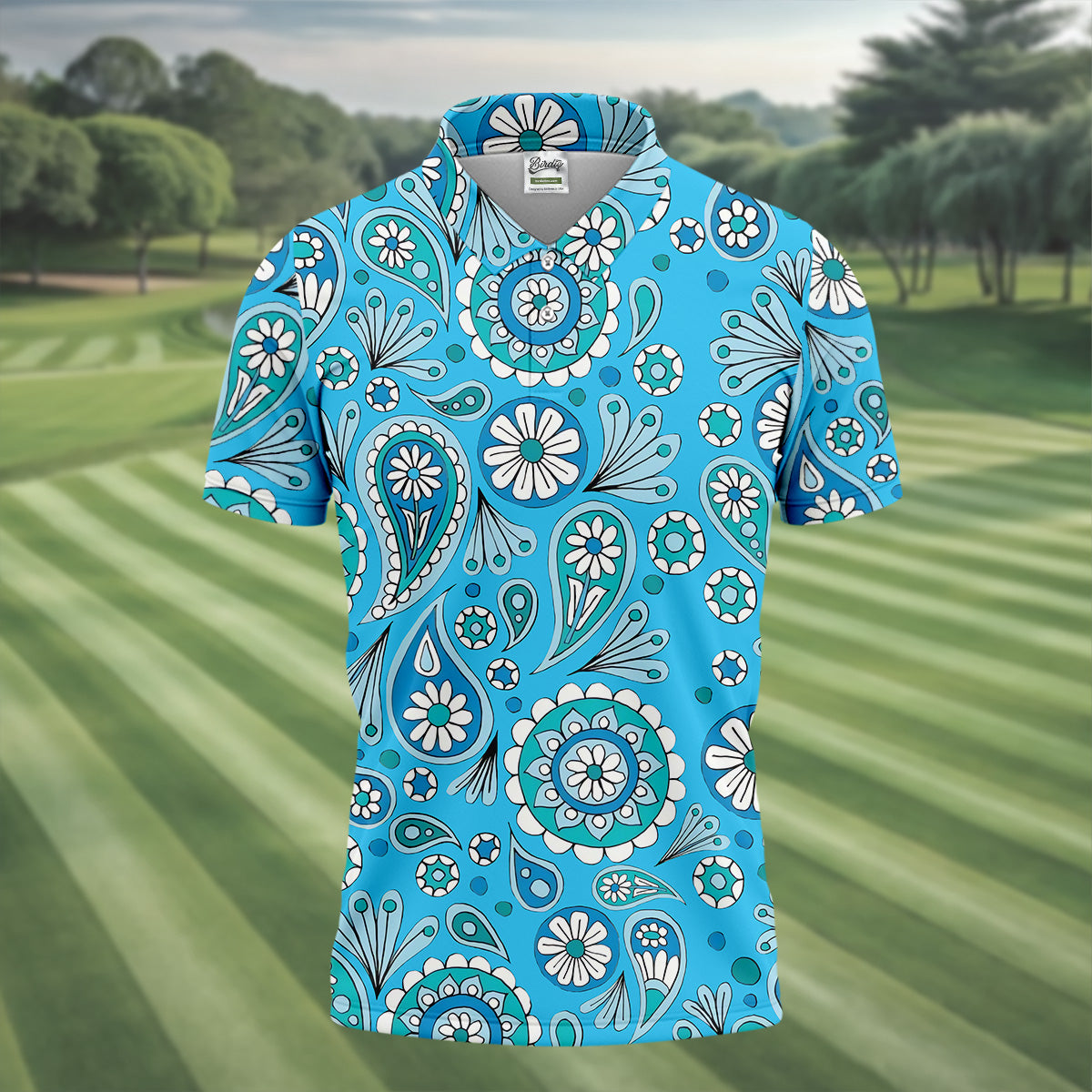 Blue Paisley Seamless Pattern Golf Tops For Men, Hawaiian Golf Shirts, Polo For Men