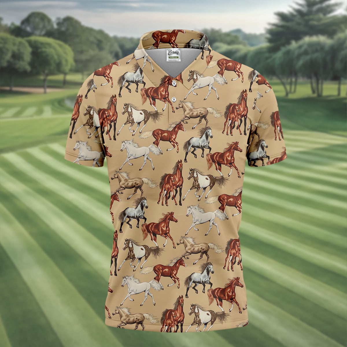 Wild Horse Seamless Pattern Golf Tops For Men, Hawaiian Golf Shirts, Long Sleeve Polo