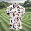 White Funny Sasquatch Tropical Golf Shirts, Fun Men's Golf Polos, Hawaiian Golf Shirts, Golfing Apparel