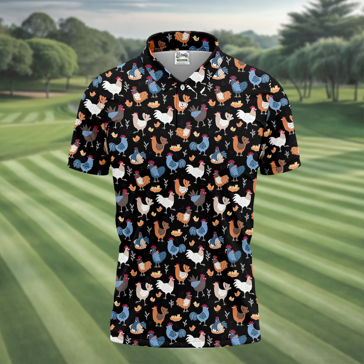 Funny Rooster Black Golf Polo Shirt, Fun Golf Shirts For Men, Gift For Chicken Lover, Golfing Apparel
