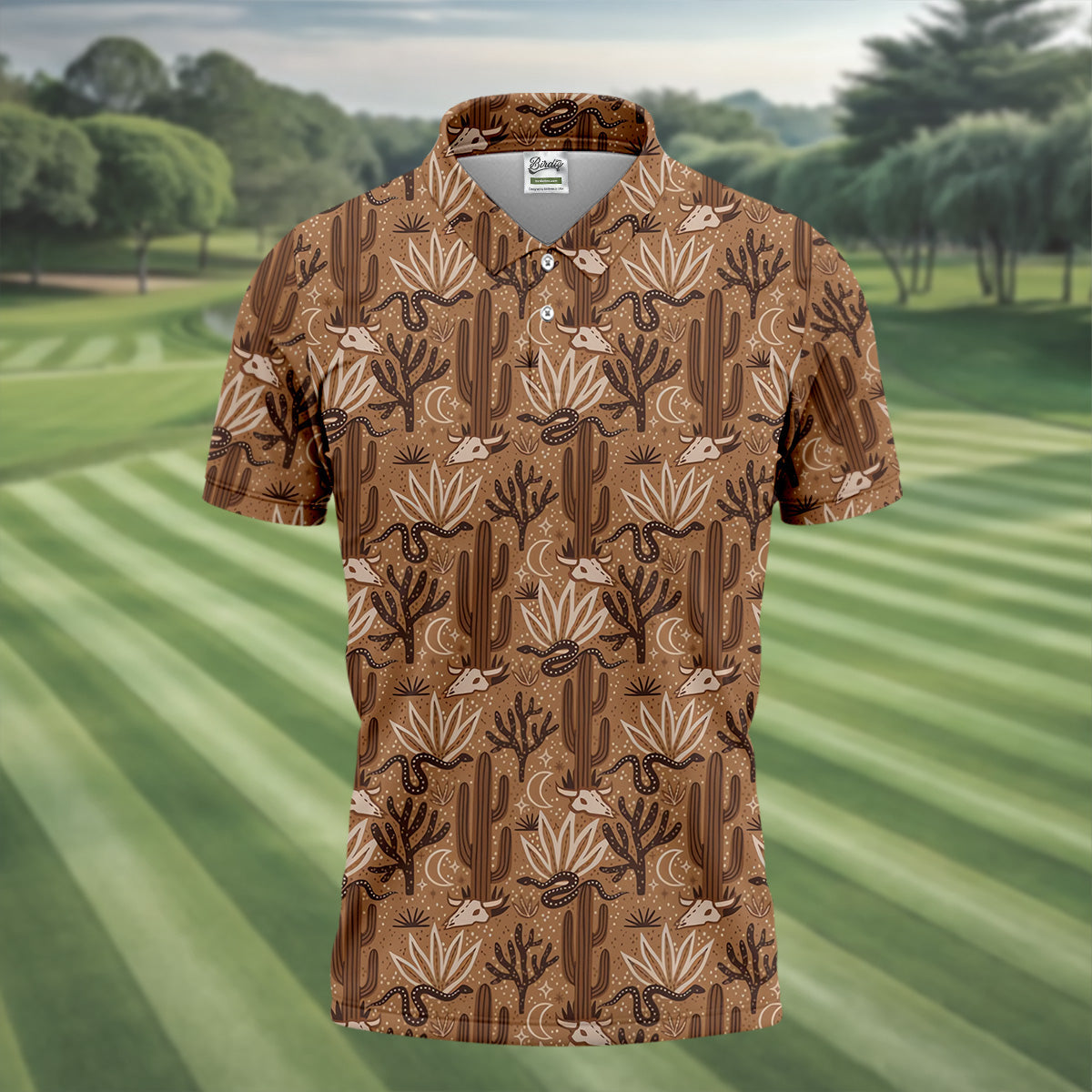 Snake Cactus Seamless Pattern Golf Tops For Men, Hawaiian Golf Shirts, Long Sleeve Polo