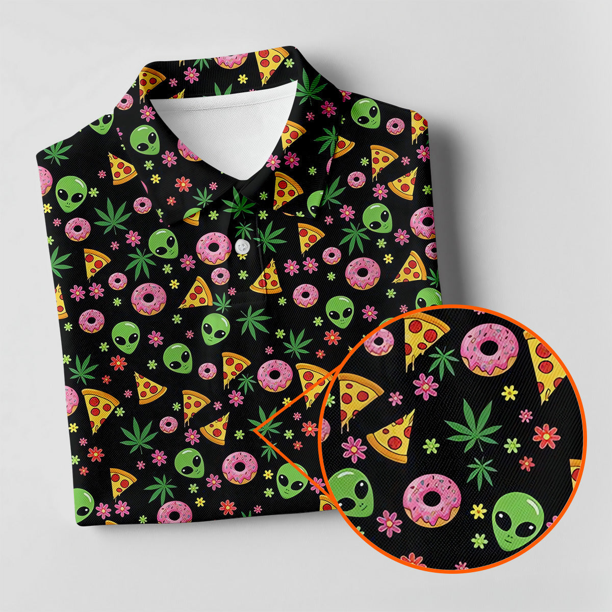 Dope Alien Pizza Leaves Golf Shirt, Fun Golf Shirts For Men, Polo Shirts For Men, Golfing Apparel
