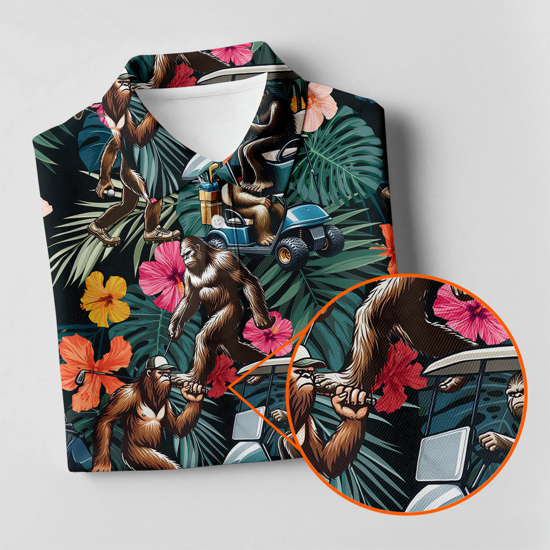 Bigfoot Golf Cart Tropical Floral Fun Women's Golf Shirts, Ladies Sleeveless Tops, Ladies Golf Shirts