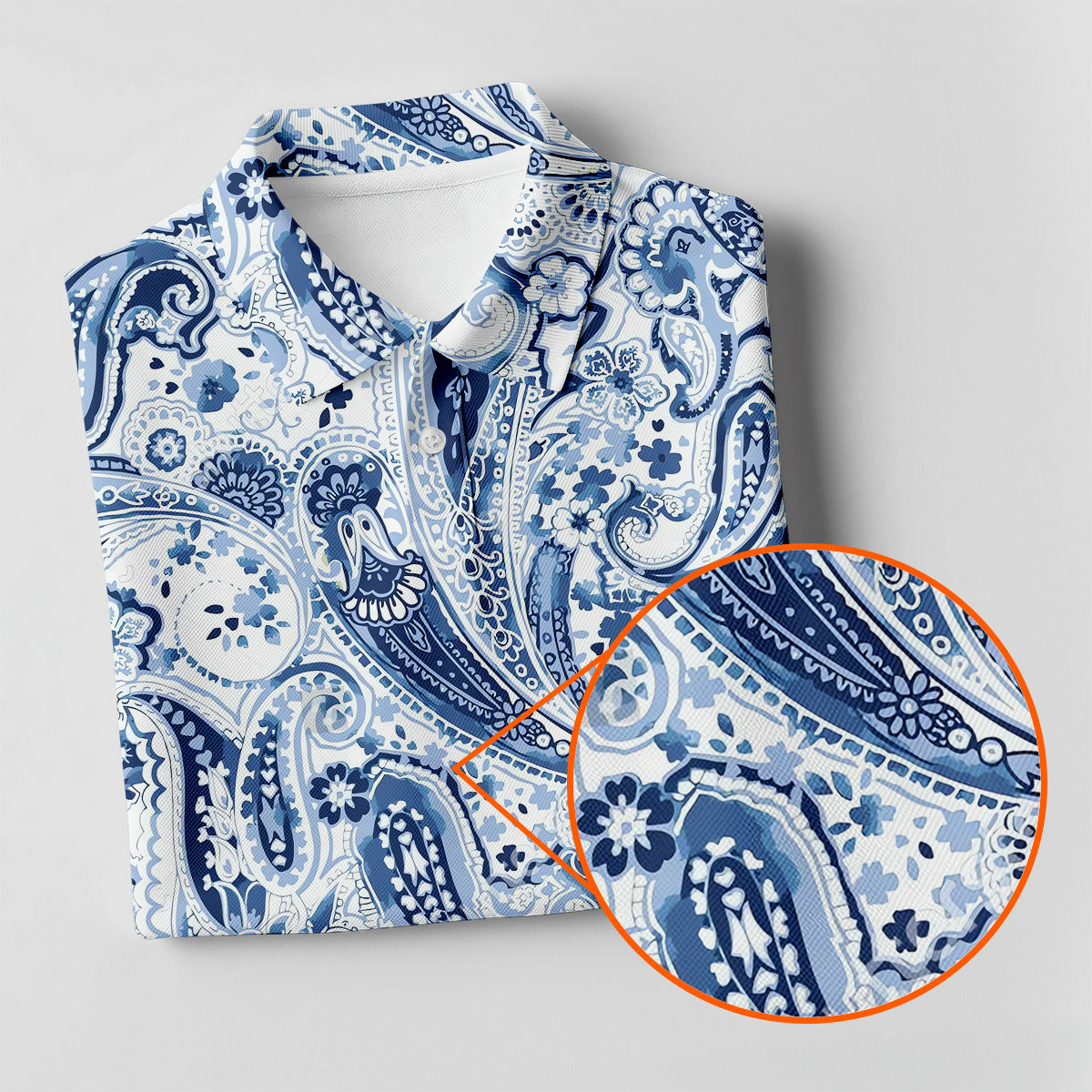 Blue Paisley Seamless Pattern Golf Tops For Men, Hawaiian Golf Shirts, Long Sleeve Polo