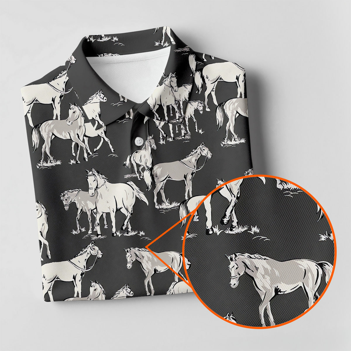 Wild Horse Seamless Pattern Golf Tops For Men, Hawaiian Golf Shirts, Polo For Men