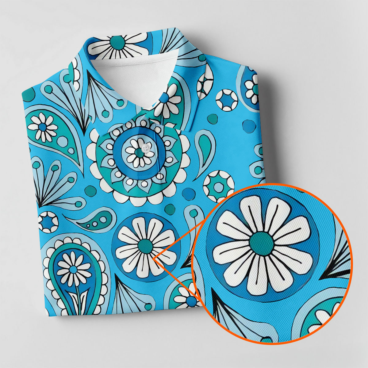Blue Paisley Seamless Pattern Golf Tops For Men, Hawaiian Golf Shirts, Polo For Men