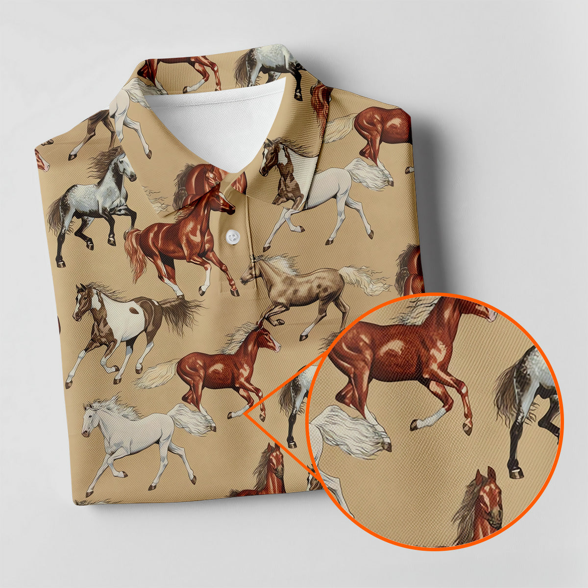Wild Horse Seamless Pattern Golf Tops For Men, Hawaiian Golf Shirts, Long Sleeve Polo