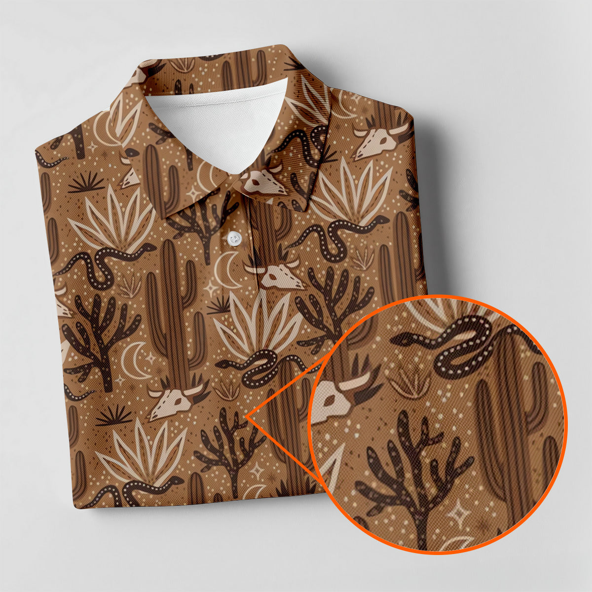 Snake Cactus Seamless Pattern Golf Tops For Men, Hawaiian Golf Shirts, Long Sleeve Polo