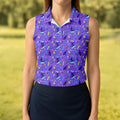 SK8R CAT Patterned Golf Polos, Fun Womens Golf Shirts, Ladies Sleeveless Golf Shirts, Ladies Golf Shirts