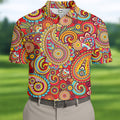 Red Paisley Seamless Pattern Golf Tops For Men, Hawaiian Golf Shirts, Long Sleeve Polo