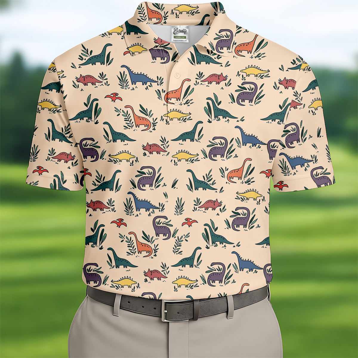 Dinosaur Hawaiian Shirt, Seamless Pattern Golf Tops For Men, Golf Polo Shirt, Golfing Apparel