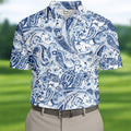 Blue Paisley Seamless Pattern Golf Tops For Men, Hawaiian Golf Shirts, Long Sleeve Polo