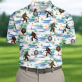 White And Blue Funny Sasquatch Tropical Golf Shirts, Fun Men's Golf Polos, Hawaiian Golf Shirts, Golfing Apparel