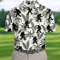 Funny Bigfoot Tropical Palm Leaves Golf Tops For Men, Custom Golf Polos, Golf Gift For Men