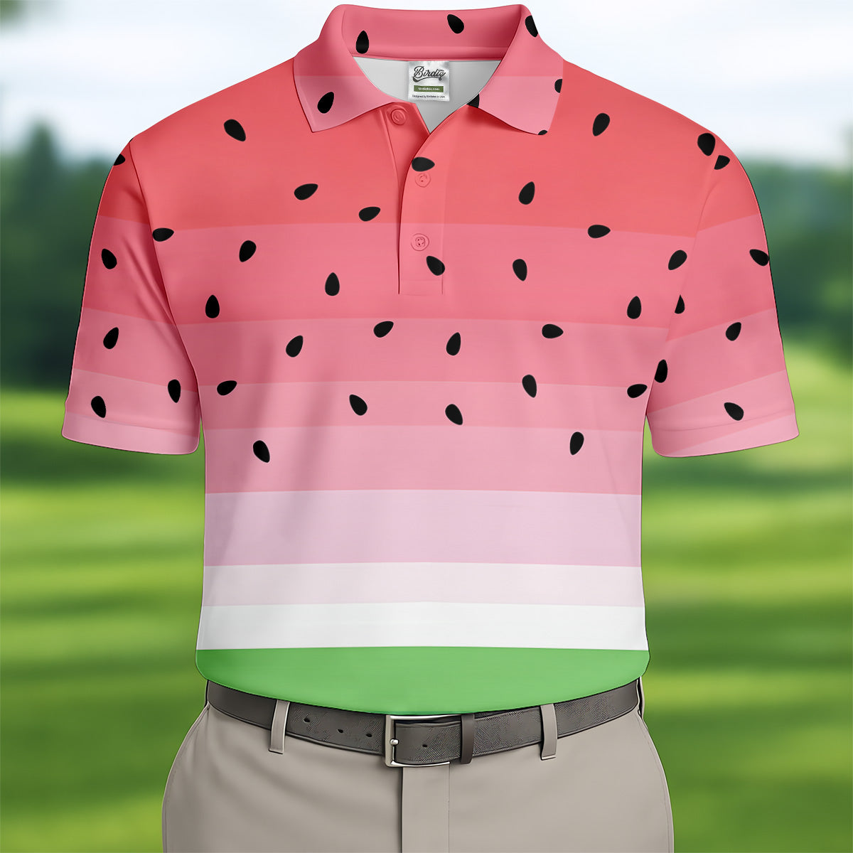 Watermelon Summer Mens Golf Polo Shirts, Pink Golf Shirt, Unique Gift For Golfer, Golfing Apparel