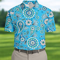 Blue Paisley Seamless Pattern Golf Tops For Men, Hawaiian Golf Shirts, Polo For Men