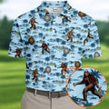 Blue Funny Sasquatch Tropical Golf Shirts, Men's Funny Golf Shirts, Golfing Apparel, Polo For Men