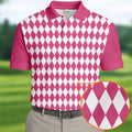 White And Pink Argyle Pattern Men Polo, Polo Shirts For Men, Golf Gift For Men, Golfing Apparel