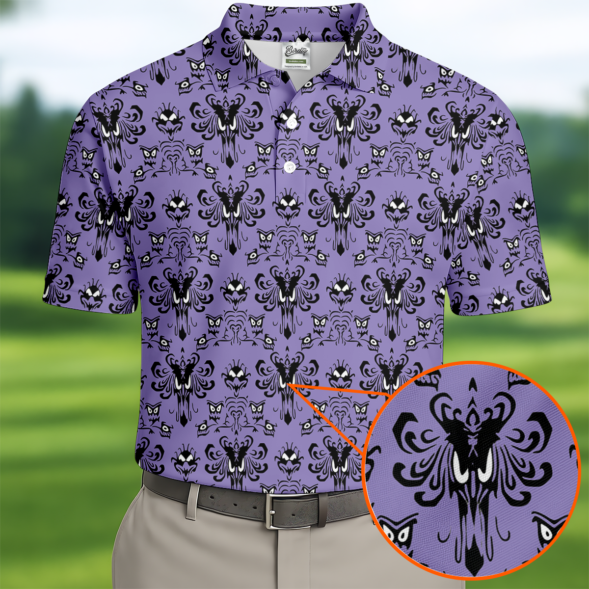 Hitchhiking Ghosts Men's Golf Polo Shirt, Halloween Golf Shirt, Mens Golf Gift