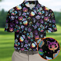 Funny Neon Cat Alien Mushroom Golf Tops For Men, Cute Golf Outfit, Polo Shirts For Men, Golfing Apparel