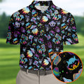Funny Neon Cat Alien Mushroom Golf Tops For Men, Polo Shirts For Men, Golfing Apparel