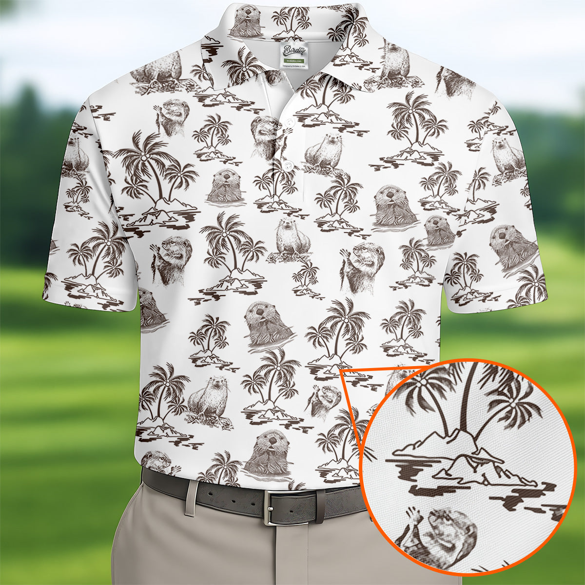 Adorable Sea Otter Tropical Golf Shirts, Cute Golf Outfit, Polo Shirts For Men, Golf Gift For Men