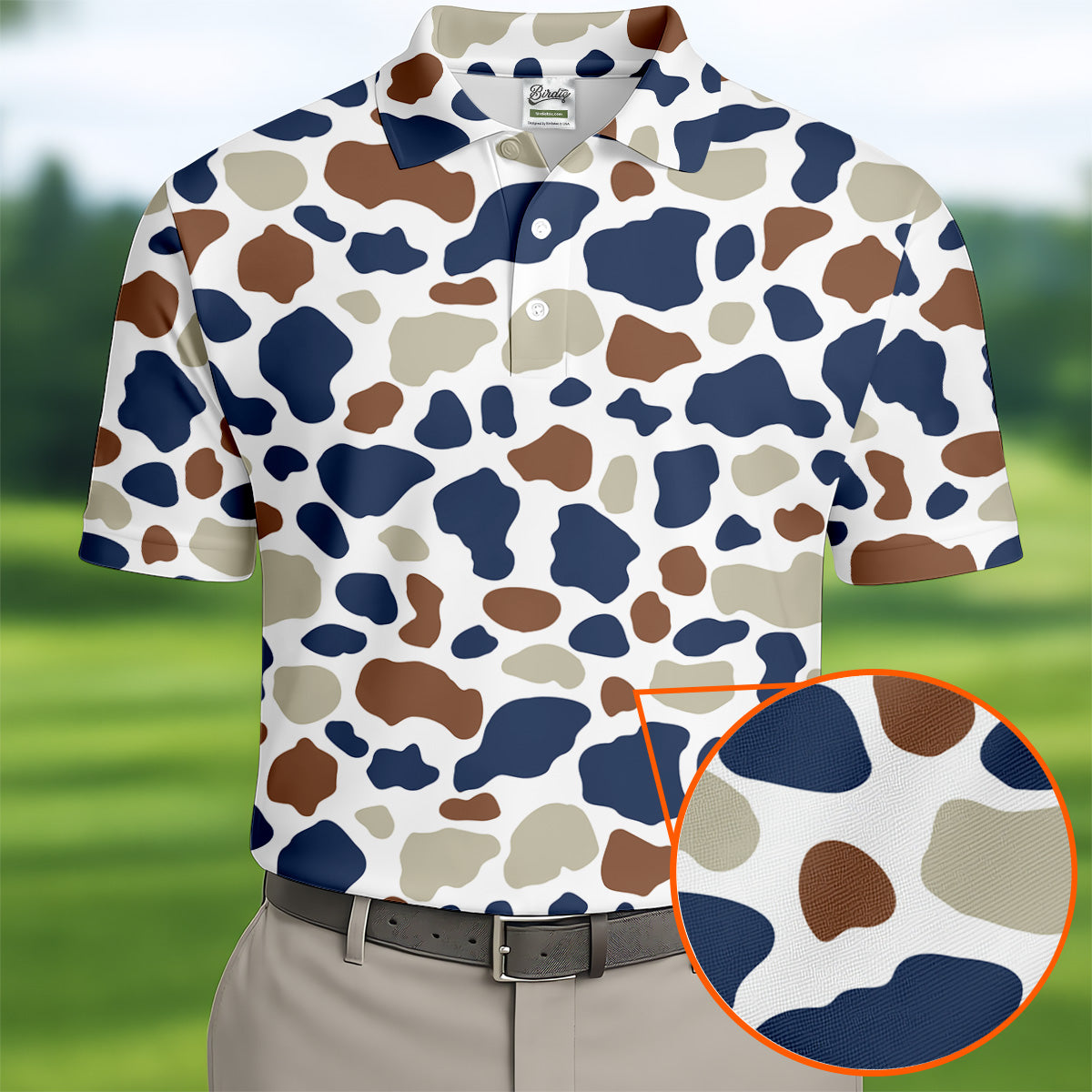 Cow Print Pattern Golf Polo Shirt, Fun Golf Shirts For Men, Polo Shirts For Men, Golfing Apparel