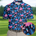 Flamingo Pink Pink And Blue Tropical Golf Shirts, Polo Shirts For Men, Golf Gift For Men, Golfing Apparel