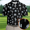 Desert Cactus Black And White Golf Tops For Men, Golf Gift For Men, Golf Shirts For Men