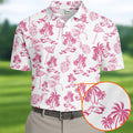 White And Pink Flamingo Tropical Men Polo, Polo Shirts For Men, Golf Gift For Men, Golfing Apparel
