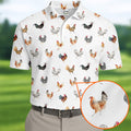 Prancing Chickens Men's White Golf Polo, Gift For Chicken Lover, Polo Shirts For Men, Golfing Apparel