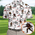 White Funny Sasquatch Tropical Golf Shirts, Fun Men's Golf Polos, Hawaiian Golf Shirts, Golfing Apparel