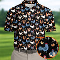 Funny Rooster Black Golf Polo Shirt, Fun Golf Shirts For Men, Gift For Chicken Lover, Golfing Apparel