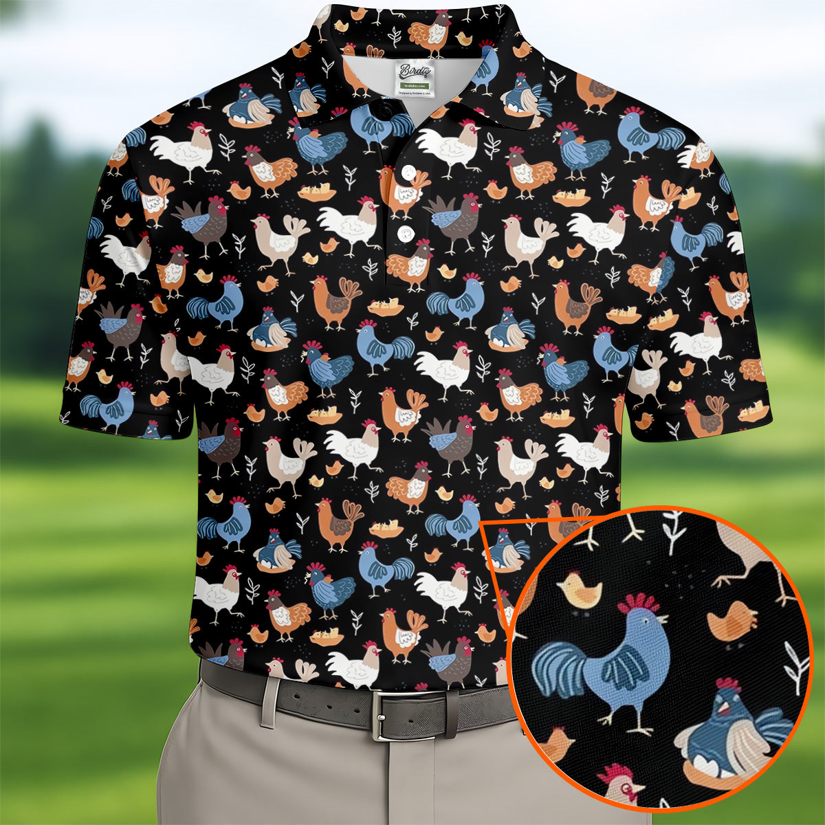 Funny Rooster Black Golf Polo Shirt, Fun Golf Shirts For Men, Gift For Chicken Lover, Golfing Apparel