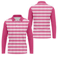 White And Pink Argyle Pattern Men Polo, Polo Shirts For Men, Golf Gift For Men, Golfing Apparel