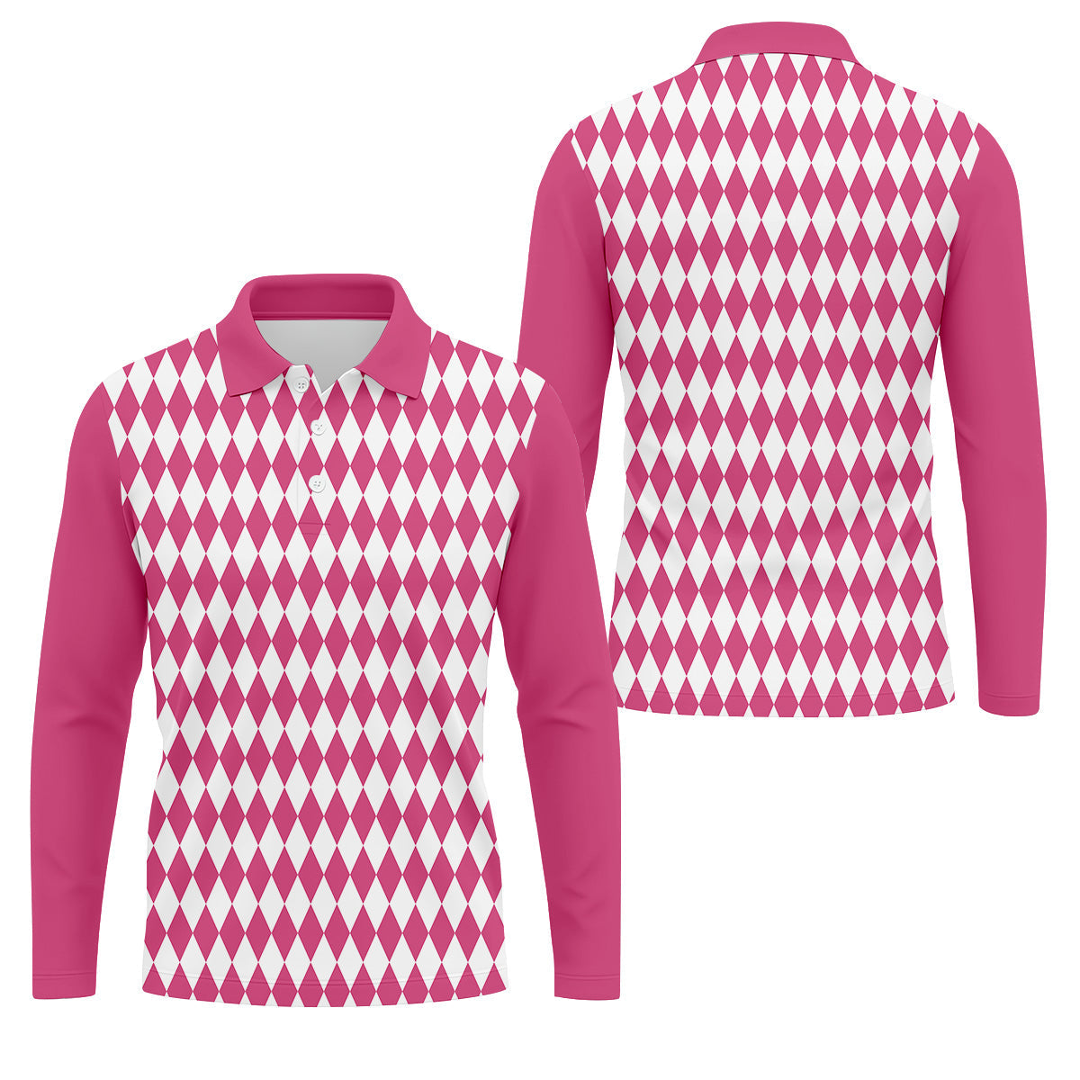 White And Pink Argyle Pattern Men Polo, Polo Shirts For Men, Golf Gift For Men, Golfing Apparel
