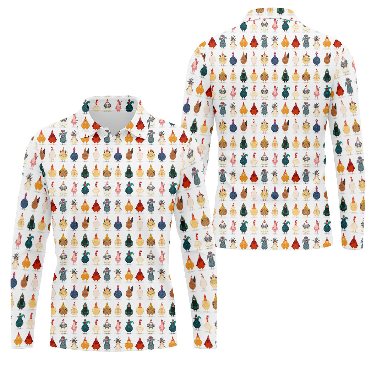 Whimsical Chicken Fun Golf Shirts For Men, Cute Golf Outfit, Polo Shirts For Men, Golfing Apparel
