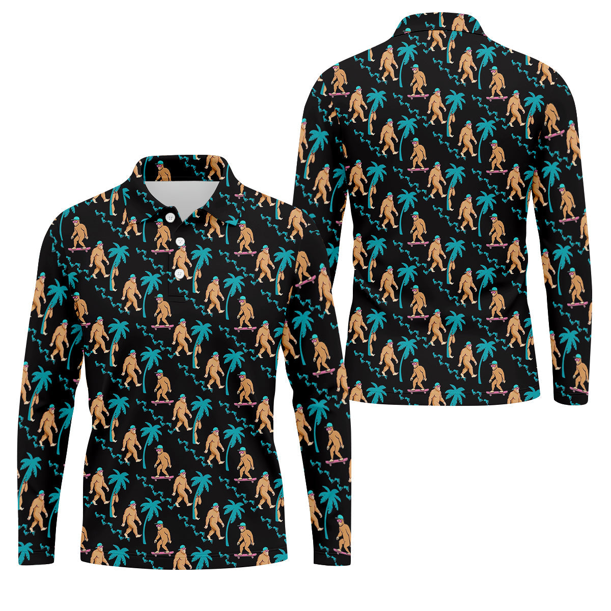 Funny Bigfoot Tropical Palm Golf Shirt, Golf Tops For Men, Hawaiian Golf Shirts, Polo Shirts For Men