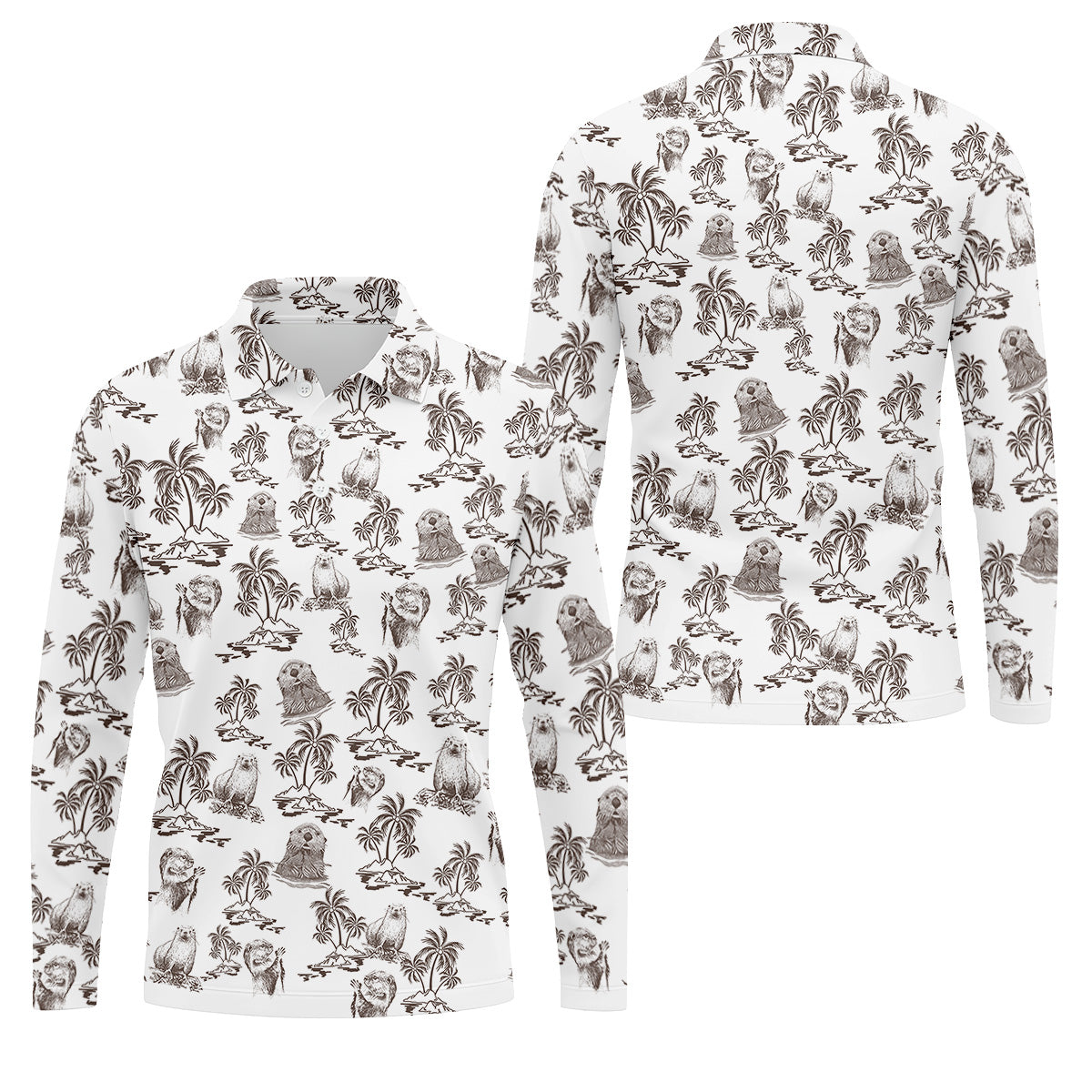 Adorable Sea Otter Tropical Golf Shirts, Cute Golf Outfit, Polo Shirts For Men, Golf Gift For Men