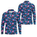 Flamingo Pink Pink And Blue Tropical Golf Shirts, Polo Shirts For Men, Golf Gift For Men, Golfing Apparel