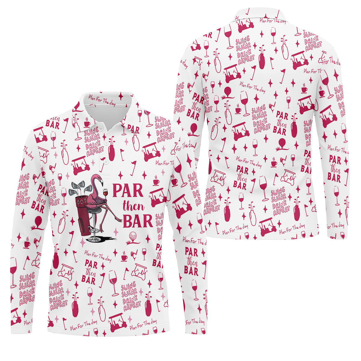 Swing Swear Drink Repeat Par Then Bar Flamingo Golf Shirt, Fun Men's Golf Polos, Polo Shirts For Men