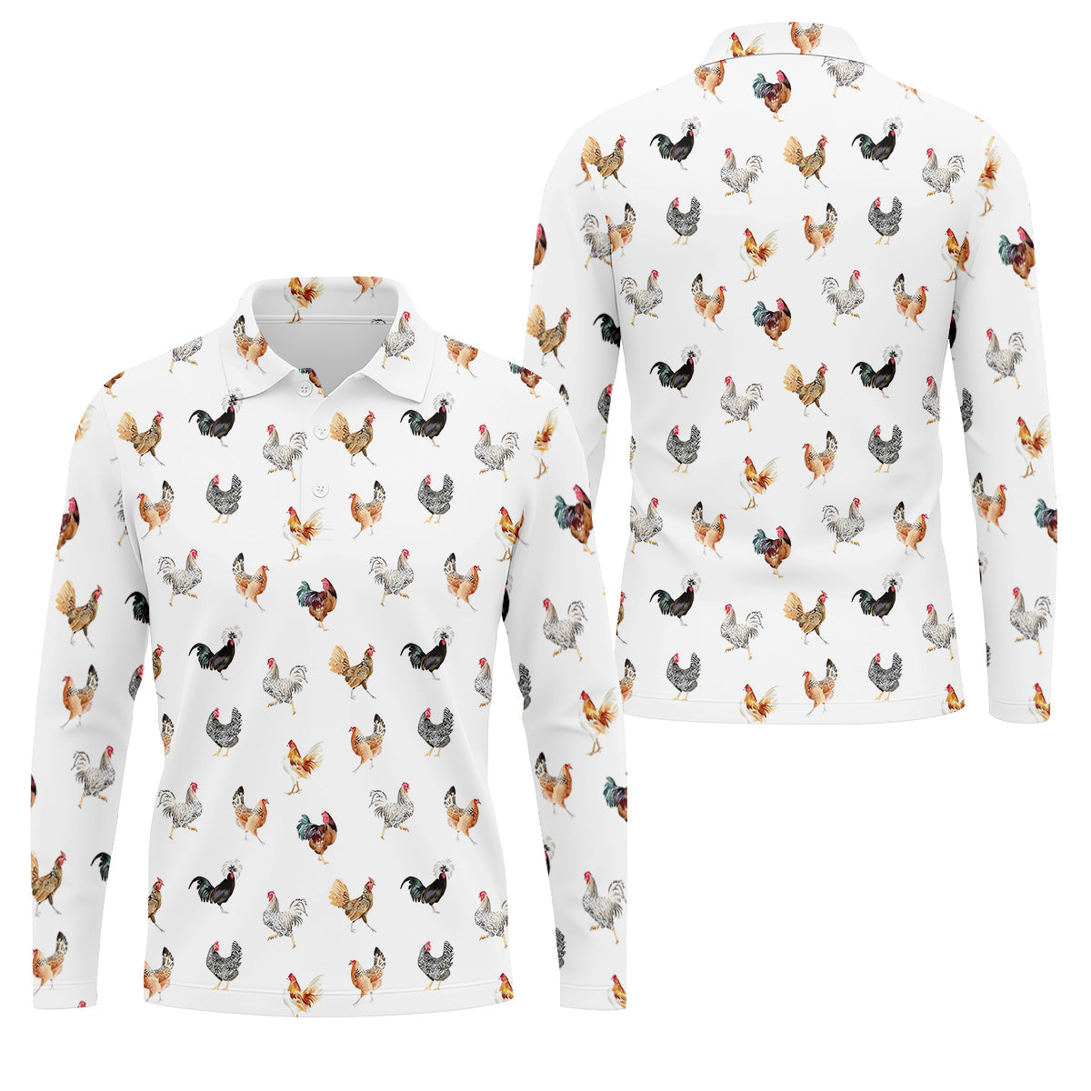 Prancing Chickens Men's White Golf Polo, Gift For Chicken Lover, Polo Shirts For Men, Golfing Apparel