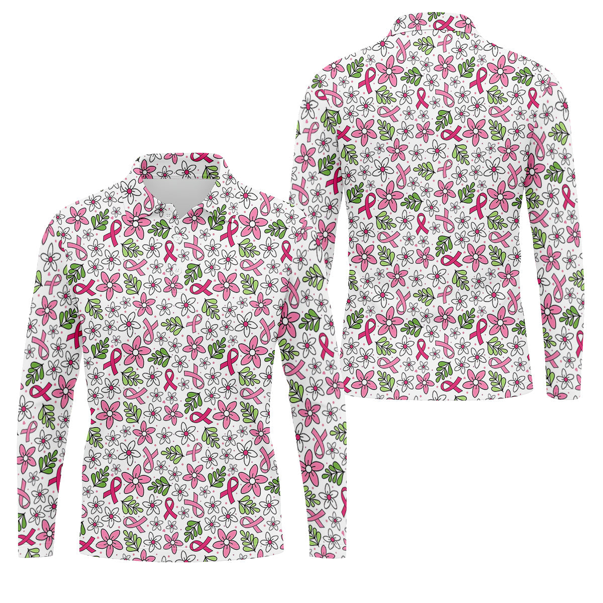 Breast Cancer Awareness Ribbon Flower Men Shirt, Cancer Awareness Shirt, Polo Shirts For Men