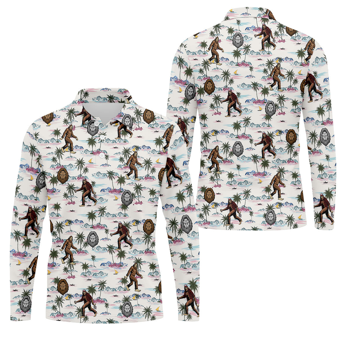 Funny Sasquatch Tropical Golf Shirts, Men's Funny Golf Shirts, Golfing Apparel, Polo For Men