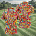 Red Paisley Seamless Pattern Golf Tops For Men, Hawaiian Golf Shirts, Long Sleeve Polo